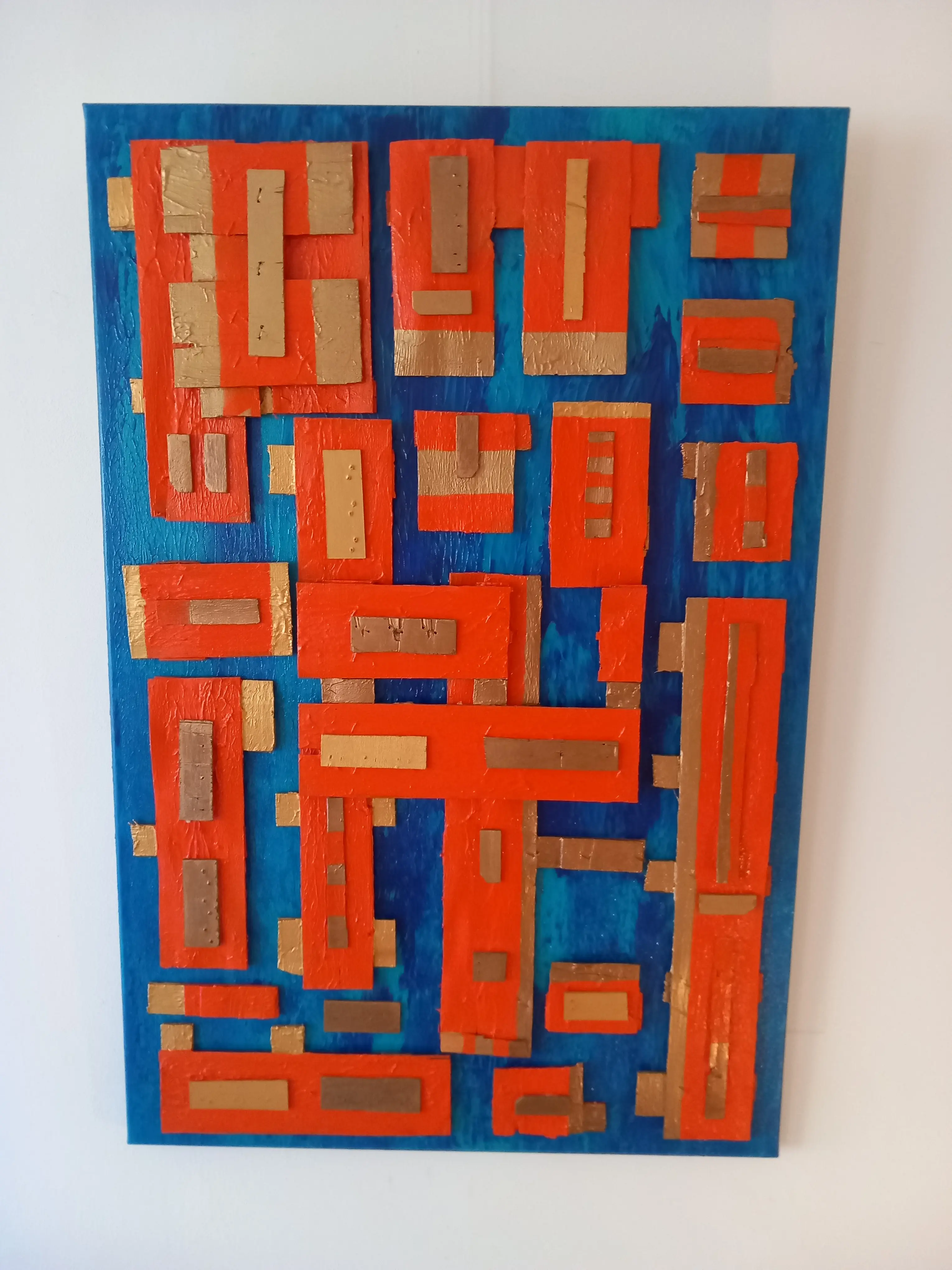 Bodem Blauw donker/oranje 90x60cm cm - Karl van Stek